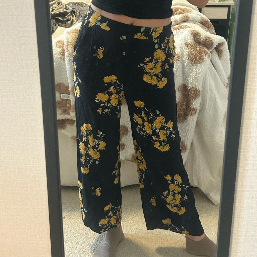 Xhilaration Black and Yellow Floral Wide Leg Pants
